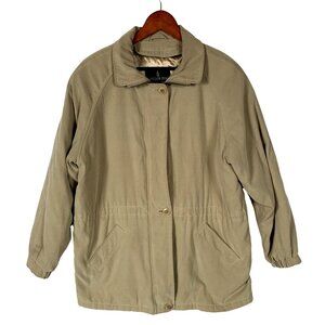 London Fog Jacket Womens Medium Tan Zip Coat Removable Lining Drawstring Waist